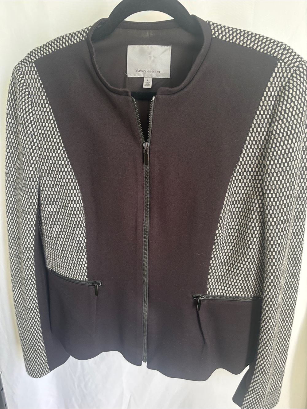 Classiques Entier Black Jacket with White Patterned Sleeves